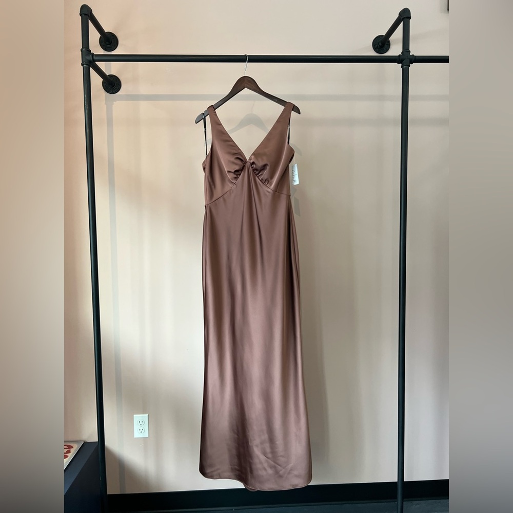 Dessy Collection TH141 SLEEVELESS V-NECK STRETCH SATIN BIAS SLIP MAXI DRESS - Picture 3 of 10